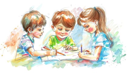 Fototapeta premium Children showing their artwork in an elementary school