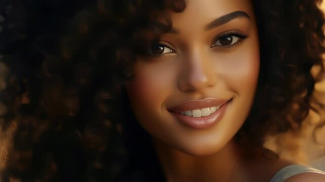 A close-up shot of a woman with curly hair, ideal for use in beauty or lifestyle contexts