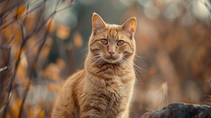 Obraz premium Amusing ginger cat posing for camera with blurred background
