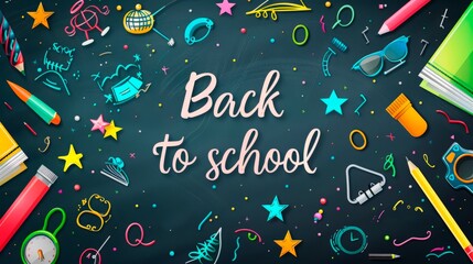 Background illustration of "Back to school" with the inscription "Back to school" on the blackboard.