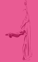 ballet dancer sketch behind a curtain cloth with a pink background