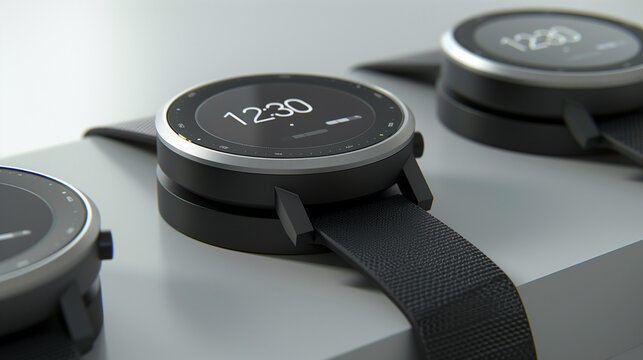 Three watches are displayed on a table, each with a different time displayed