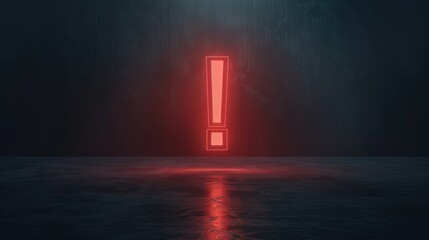 Holographic exclamation mark with data streams, Futuristic, Neon red, 3D render, Immediate cyber threat alert