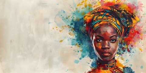 Watercolor banner with African theme featuring a Black woman ideal for Africa Day. Concept Africa Day, Watercolor Art, Black Woman, African Culture, Banner Design