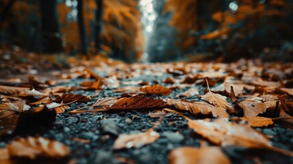 Naklejka premium Moody forest path in autumn colors
