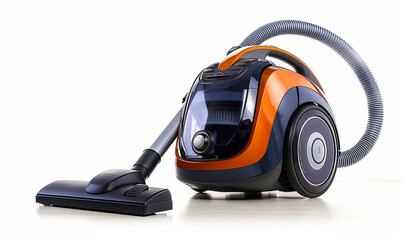 Modern Bagless Vacuum Cleaner with Orange and Black Design Isolated on White Background, High-Tech Home Cleaning Appliance, Efficient and Stylish Vacuum for Household Dust and Dirt Removal
