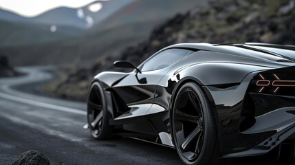 Fototapeta premium Sleek modern sports car on winding mountain road