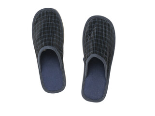 Top View of Comfortable Plaid House Slippers on White Background - Cozy Indoor Footwear