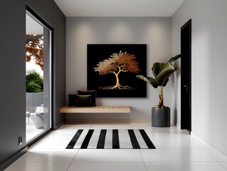 Elegant Modern Family Tree Artwork with Personalized Names for Hallway