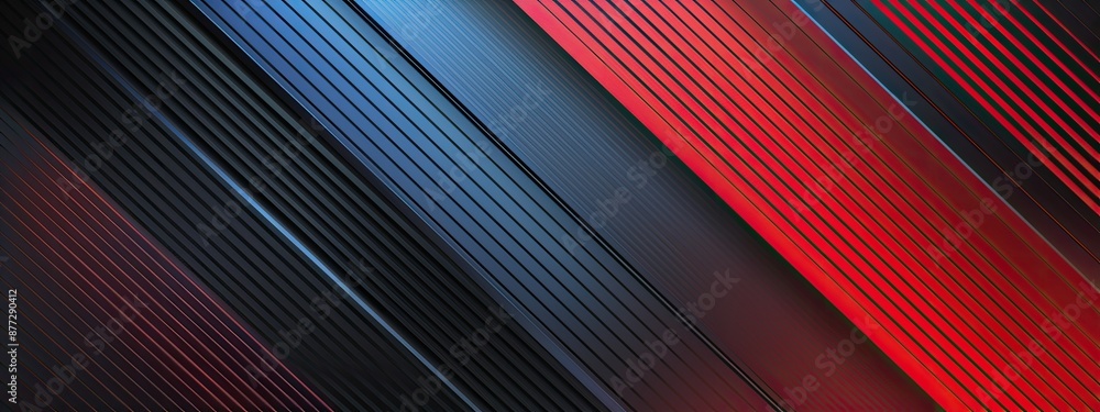 Poster blue red and black background with diagonal lines, metallic texture, futuristic style. abstract desi
