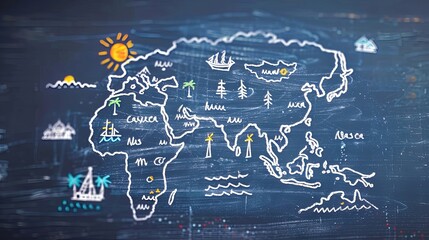 India Chalkboard Map Drawing With Travel Icons - Indian Independence Day Celebration Concept Image