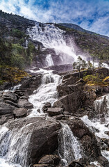 Langfossen wild waterfall in Norway