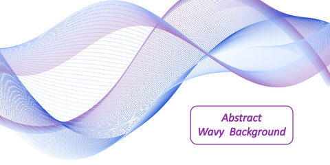 Abstract wave swirl background, undulate dynamic twisted lines, smooth purple and blue color flow. Air wind border curtain. Isolated transparent design element, vector illustration