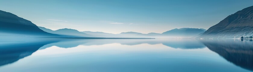 Fototapeta premium Serene mountain lake reflection at sunrise