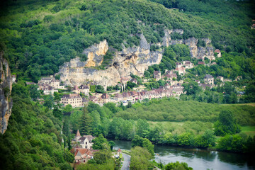 Village of Roque Gageac in the Dordogne, France. Taken from Les Jardins de Marqueyssac
