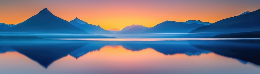 Fototapeta premium Serene mountain lake reflection at sunrise