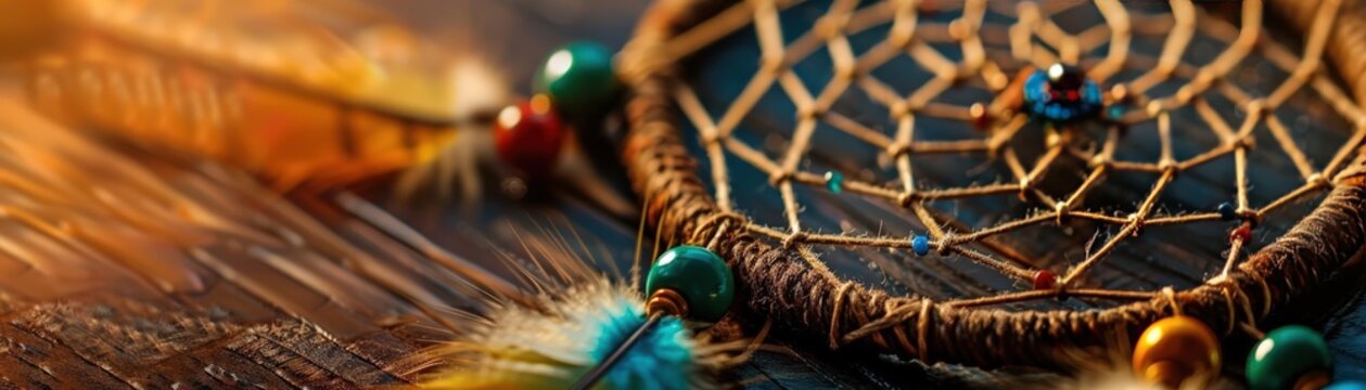 Traditional Native American dreamcatcher closeup