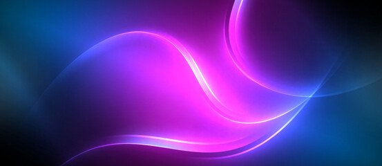 Neon glowing circle rays, light round lines in the dark, planet style neon wave lines. Energetic electric concept design for wallpaper, banner, background