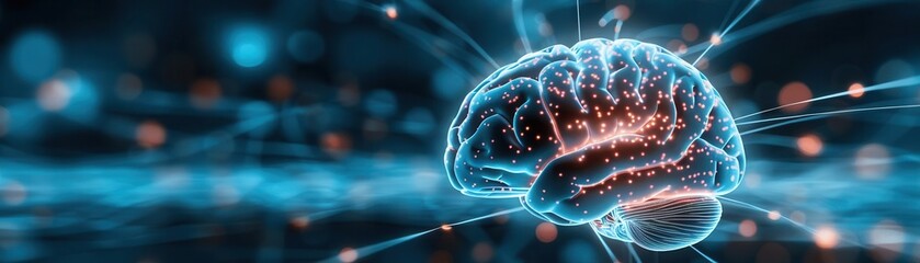 A detailed depiction of a hologram displaying neural activity in the brain