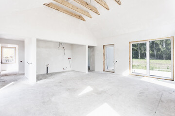 interior of the apartment without decoration in gray colors. rough finish