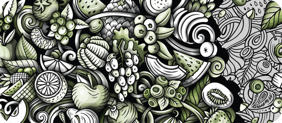 Cartoon vector doodle Fresh Fruits banner background
