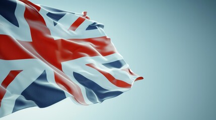 Fototapeta premium Cinematic British flag in motion, close-up view, dominant blue theme, high detail, 4K clarity, focus cover all object, deep dept of field