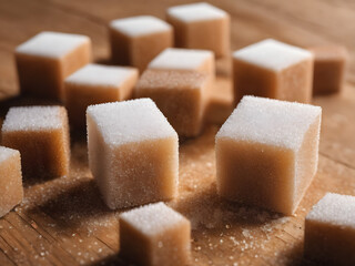 cube sugar on wooden background