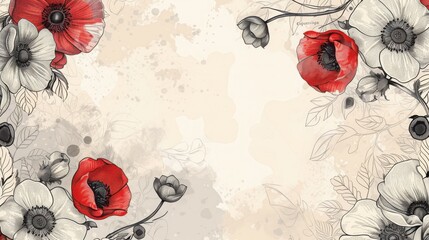Floral background with delicate flowers and lines, in a vintage style vector illustration,