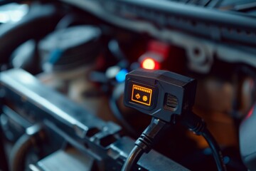 Car Diagnostic Tool Displaying Real-Time Data from OBD II Port in a Vehicle's Interior