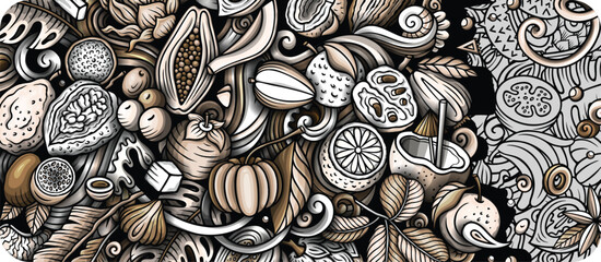 Cartoon vector doodle Tropical Fruits banner