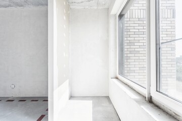 interior of the apartment without decoration in gray colors. rough finish