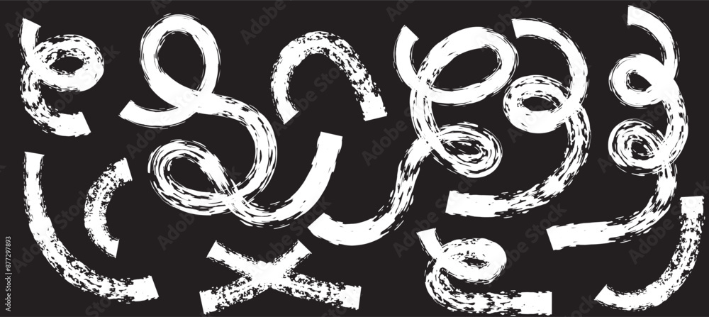 Poster collection colorful bold curved lines with loops isolated on white. hand drawn bold grunge wavy and 