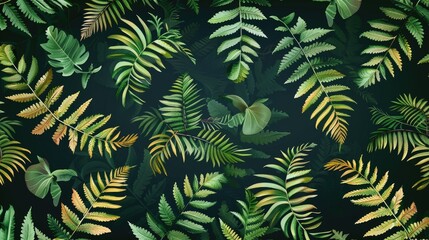 Fern leaves pattern, wallpaper background. Green leaves nature background
