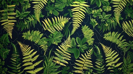 Fern leaves pattern, wallpaper background. Green leaves nature background