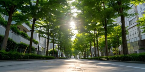 Obraz premium Eco-Friendly Architecture in Urban Cities. Concept Sustainable Design, Green Building Materials, Energy Efficiency, Urban Planning, Eco-Friendly Technology