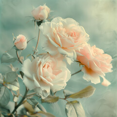 Soft Pink Roses in Bloom. Dreamy Vintage Floral Photography. Romantic Pink Roses in Pastel Tones.  Elegant Floral Art and Delicate Beauty