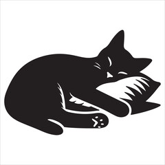 silhouette of cat sleeping on pillow