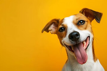 Jack Russell Terrier Dog winking and sticking out tongue on solid color bright background