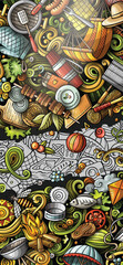 Picnic hand drawn doodle banner. Cartoon detailed flyer.
