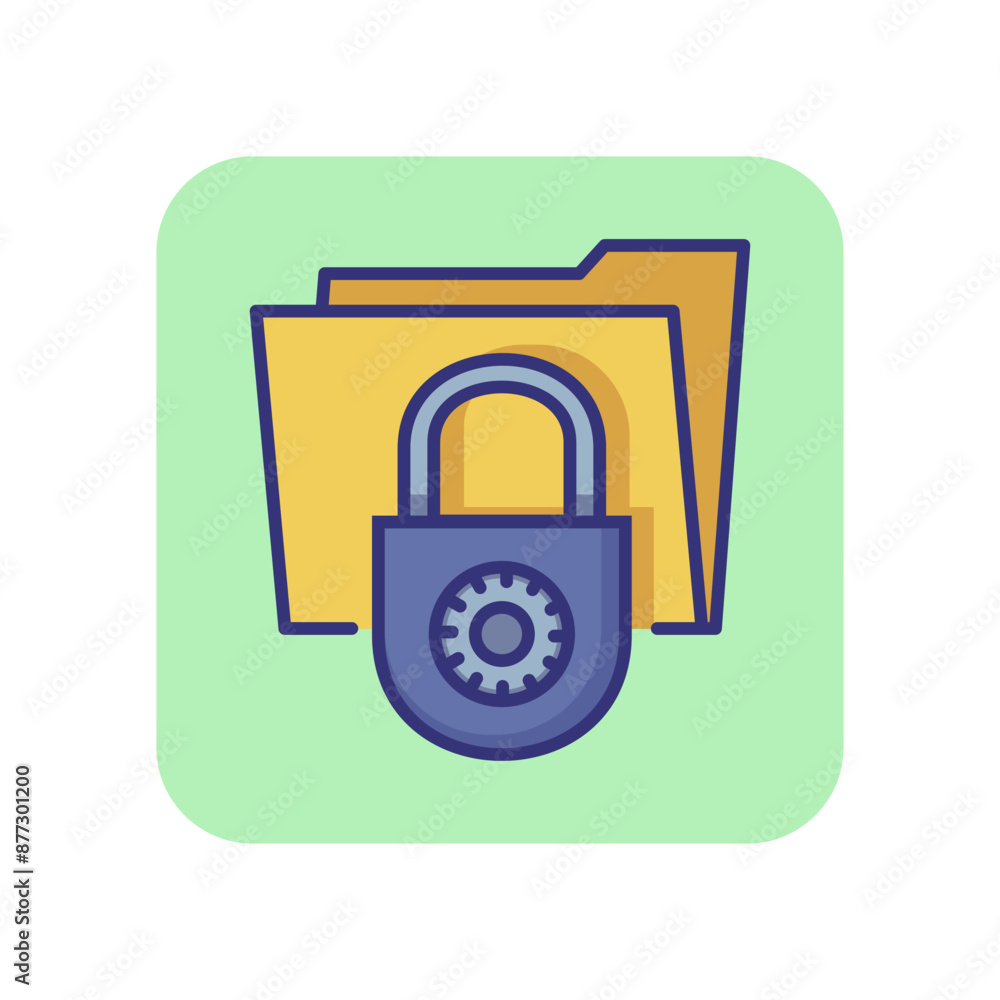 Poster secure data folder line icon. lock, padlock, files. data safety concept. can be used for topics like