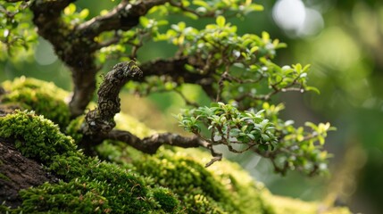 Mossy Tree in Garden as Background