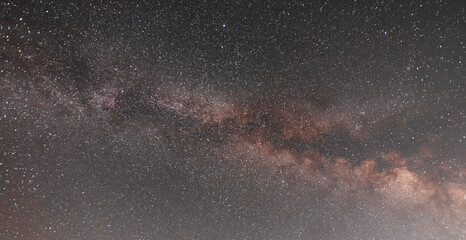 Beautiful bright milky way galaxy at the starry night aay. Astronomical background.  Night sky.