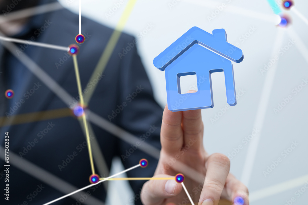 Poster home choice Big data and artificial intelligence concept. Machine learning and cyber mind domination
