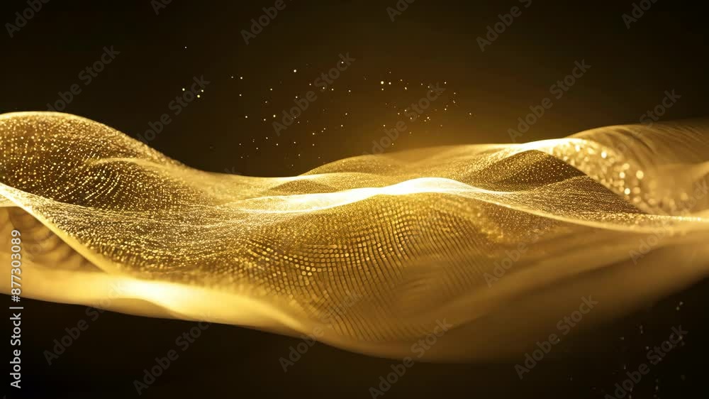 Aufkleber golden light waves ripple gracefully against a dark background, creating a mesmerizing abstract visu
