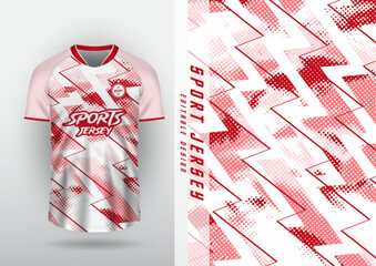Jersey, outdoor sports design, jersey, football, futsal, running, racing, exercise, zigzag pattern, halftone, red and white.