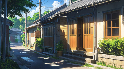 Fototapeta premium Sunny weather in a village that looks cool and peaceful