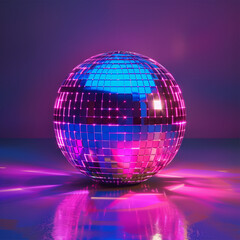 Obraz premium Shiny Disco Ball with Pink and Blue Neon Lights. Ideal for Dance Parties, Clubs, and Retro Music Themes