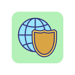 World protection line icon. Globe, planet, shield. Global safety concept. Can be used for topics like environment, ecology, data safety