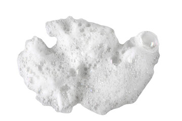 Soap foam, colorful bubbles isolated on white, top view