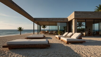 Fototapeta premium Glass-and-Steel Minimalist Beach House